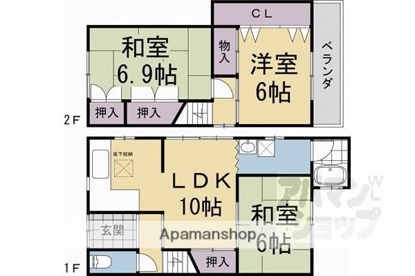 奈良線 ＪＲ藤森駅 徒歩3分 2階建 築56年(3LDK)の間取り写真