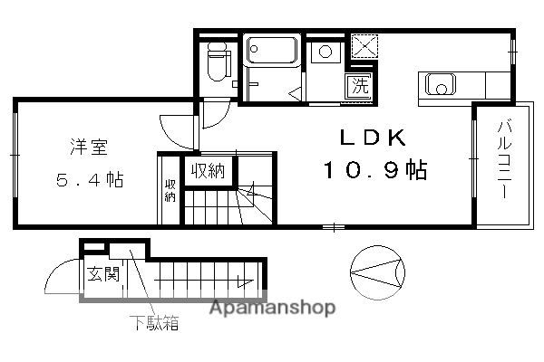 ブライド・メゾン・さくらⅠ・Ⅱ(1LDK/2階)の間取り写真