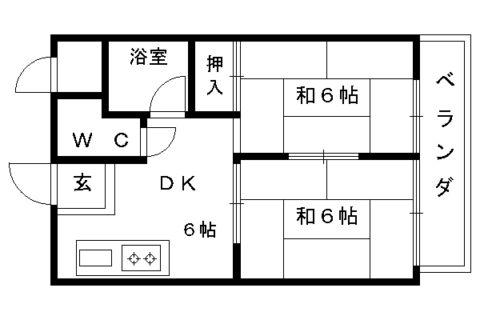 パレス稲荷(2DK/2階)の間取り写真