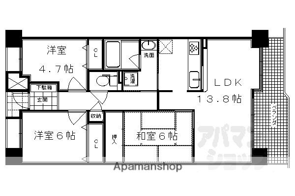 ファミールガーデン二条駅前(3LDK/4階)の間取り写真