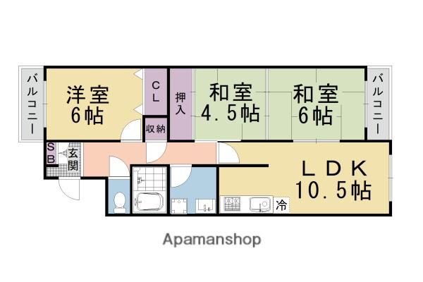 ヴェルデ三番館(3LDK/3階)の間取り写真