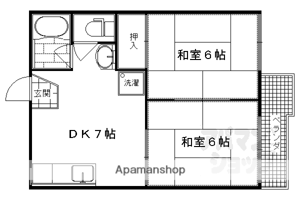 ファミール嵯峨野(2DK/1階)の間取り写真