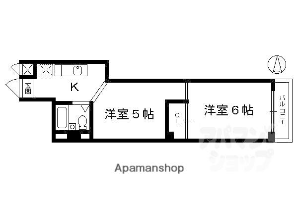 東山区本町4丁目マンション(2K/3階)の間取り写真