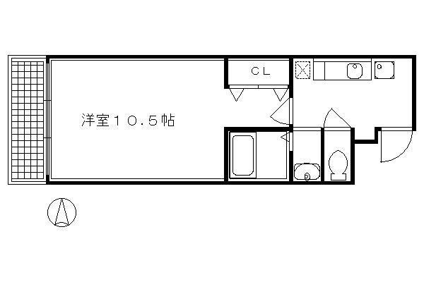 コルテ鴨川五条(1K/2階)の間取り写真