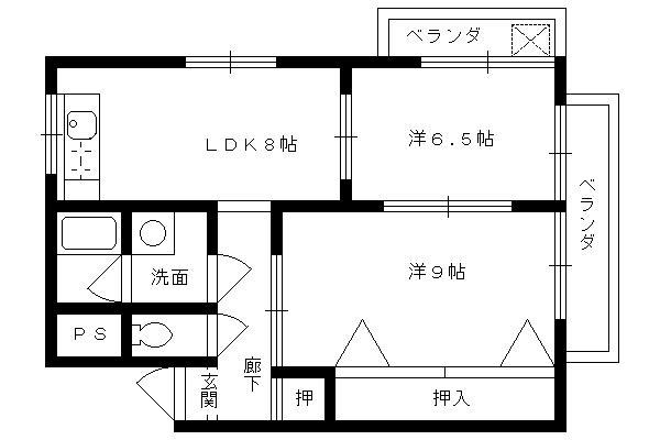 オリエントビル(2DK/4階)の間取り写真