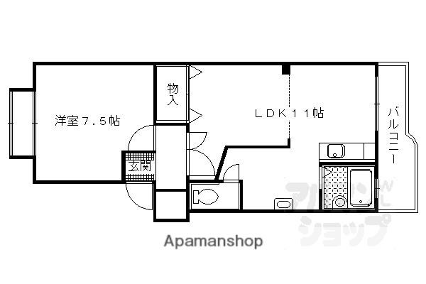 リヴィエラ下鴨(1LDK/1階)の間取り写真
