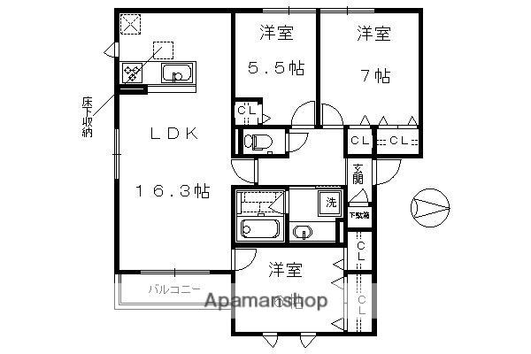 リアンファミリアルⅠ・Ⅱ棟(3LDK/1階)の間取り写真