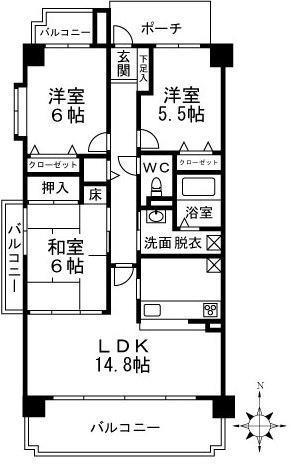 グランコート洛陽(3LDK/3階)の間取り写真