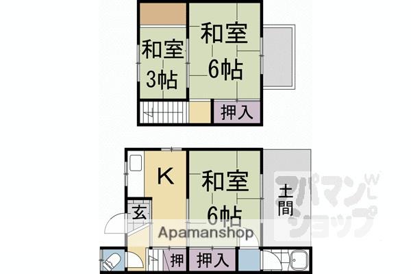 東海道本線 桂川駅(京都) 徒歩10分 2階建 築58年(3K)の間取り写真