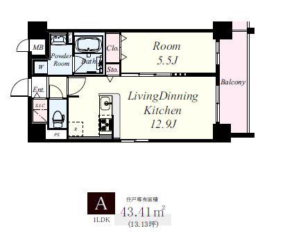 ドウェル東寺道(1LDK/4階)の間取り写真
