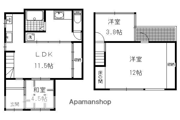 叡山電鉄 出町柳駅 徒歩30分 2階建 築67年(3LDK)の間取り写真