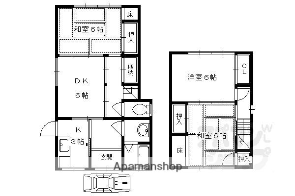 叡山電鉄 市原駅 徒歩6分 2階建 築53年(4DK)の間取り写真