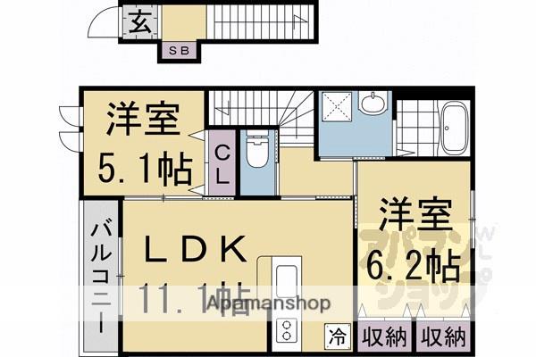 嵯峨野ライフ2(2LDK/2階)の間取り写真