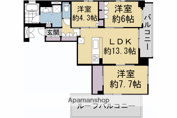 ジオエント御所北寺町通(3LDK/4階)の間取り写真