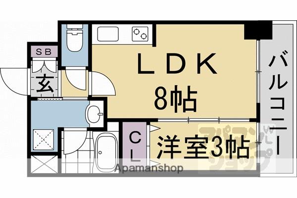 ピーノ京都西大路(1LDK/4階)の間取り写真