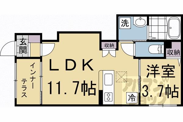 CASA CARINO 東福寺(1LDK/1階)の間取り写真