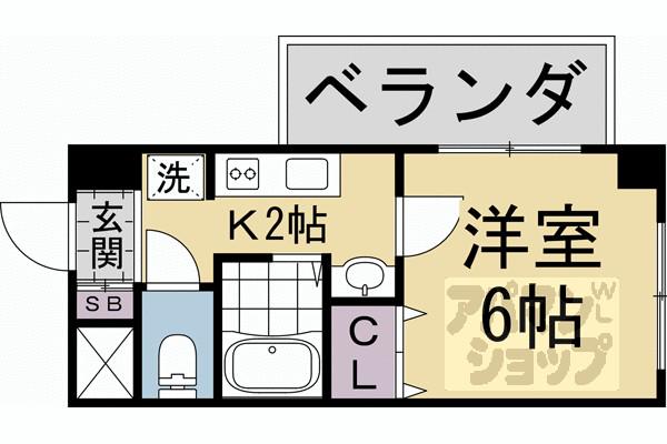 UN CASTELLO西院(1K/4階)の間取り写真