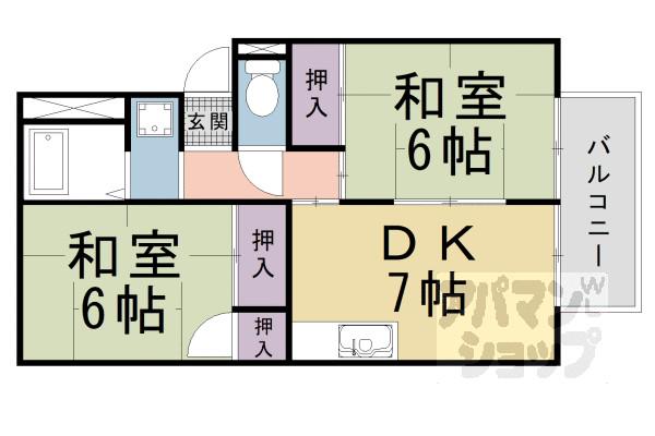 プレジールK(2DK/2階)の間取り写真