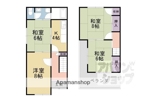 東海道本線 山科駅 徒歩6分 2階建 築52年(4K)の間取り写真
