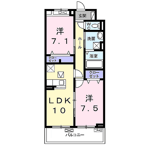 エスポワールⅥ(2LDK/1階)の間取り写真