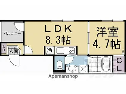 ハーモニーテラス京都(1LDK/2階)の間取り写真