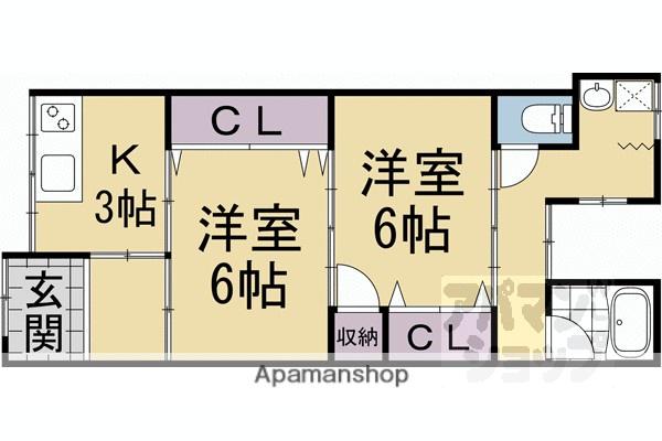阪急電鉄京都線 桂駅 徒歩7分 1階建 築59年(2K)の間取り写真