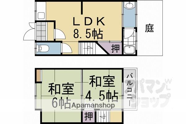 山陰本線 二条駅 徒歩8分 2階建 築57年(2LDK)の間取り写真