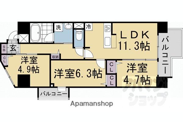 THE RESIDENCE 北白川(3LDK/2階)の間取り写真