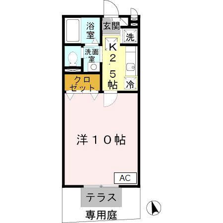 セジュールKAMINS(1K/1階)の間取り写真