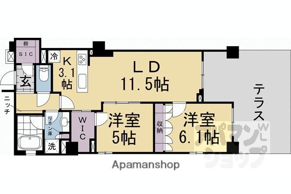 アトラス京都御所西(2LDK/2階)の間取り写真