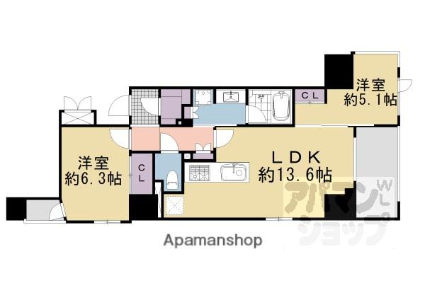 シーンズ京都鴨川河原町(2LDK/4階)の間取り写真