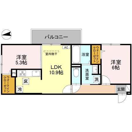 ルーセント伏見稲荷(2LDK/1階)の間取り写真