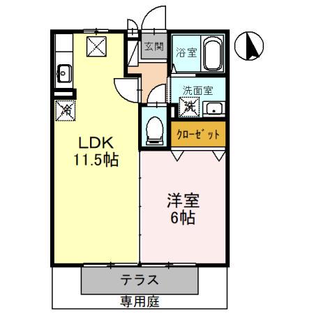 リバーサイド桂川B棟(1LDK/1階)の間取り写真