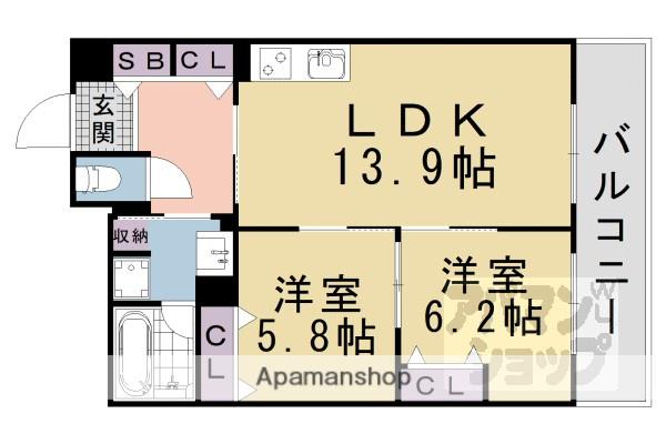 インサイトルポ山科新十条(2LDK/5階)の間取り写真