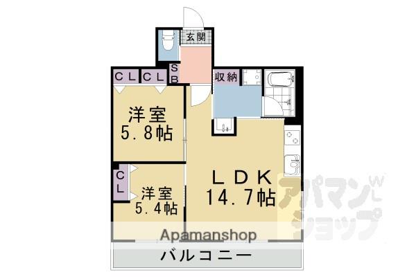 インサイトルポ山科新十条(2LDK/4階)の間取り写真