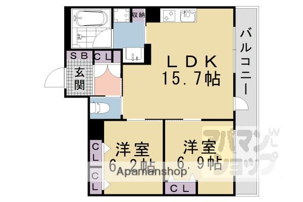 インサイトルポ山科新十条(2LDK/3階)の間取り写真