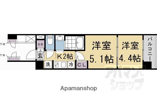 エステムコート京都二条(2K/7階)の間取り写真