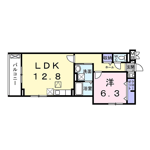 リボーン明誠(1LDK/1階)の間取り写真