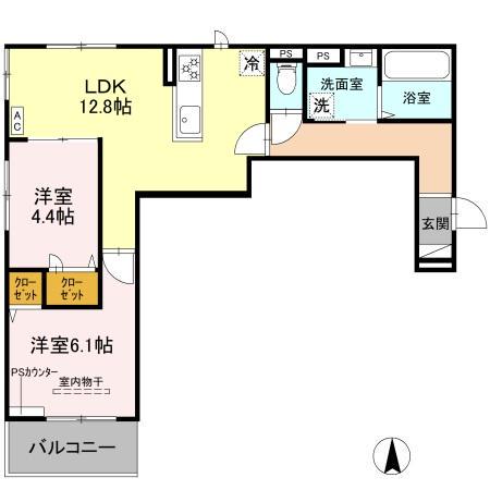 ヌーベル・ヴィ—侍従池(2LDK/3階)の間取り写真