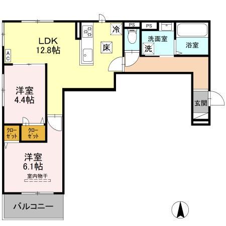 ヌーベル・ヴィ—侍従池(2LDK/1階)の間取り写真