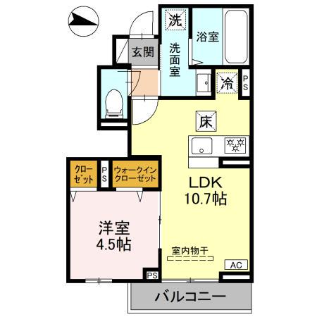 キャッスルヴュー山口(1LDK/1階)の間取り写真