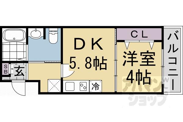 COCON京都一条(1DK/2階)の間取り写真