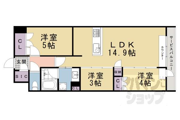 イニシア京都御所南(3LDK/4階)の間取り写真