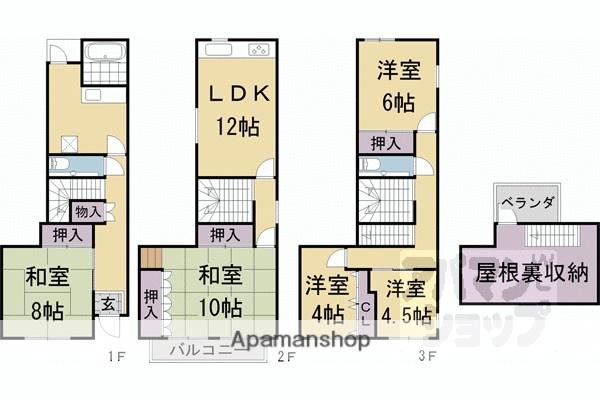 京都市烏丸線 四条駅(京都市営) 徒歩6分 3階建 築35年(5LDK)の間取り写真