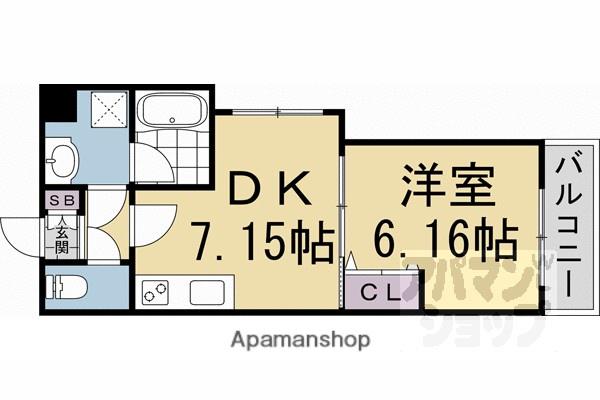 円町レジデンスI(1DK/2階)の間取り写真