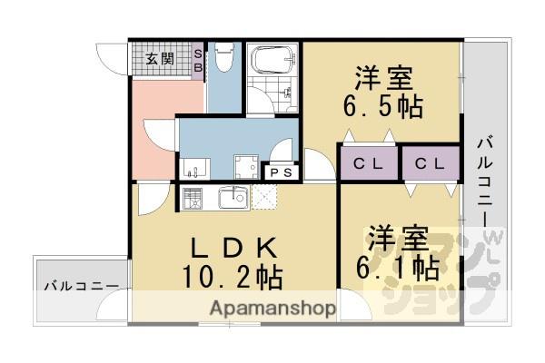 ジーニアススクエア四条高辻(2LDK/4階)の間取り写真