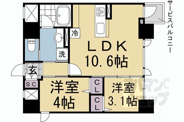 STANDZ京都二条(2LDK/7階)の間取り写真