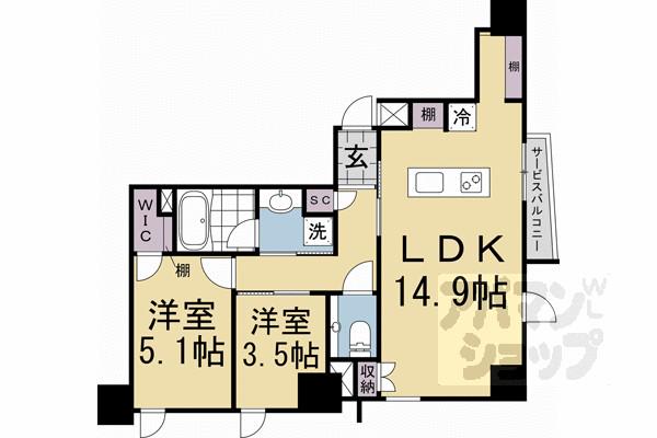 STANDZ京都二条(2LDK/4階)の間取り写真