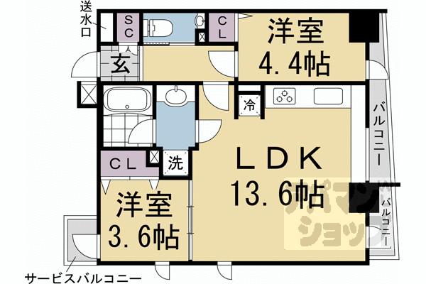 STANDZ京都二条(2LDK/4階)の間取り写真