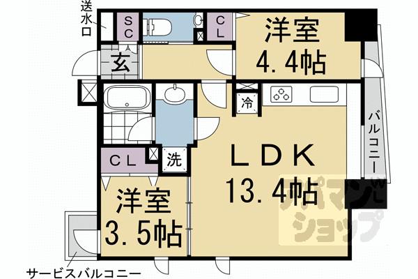STANDZ京都二条(2LDK/2階)の間取り写真